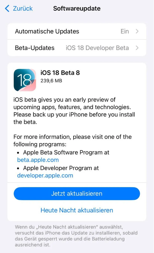 宜春苹果手机维修分享苹果 iOS / iPadOS 18 开发者预览版 Beta 8 发布 